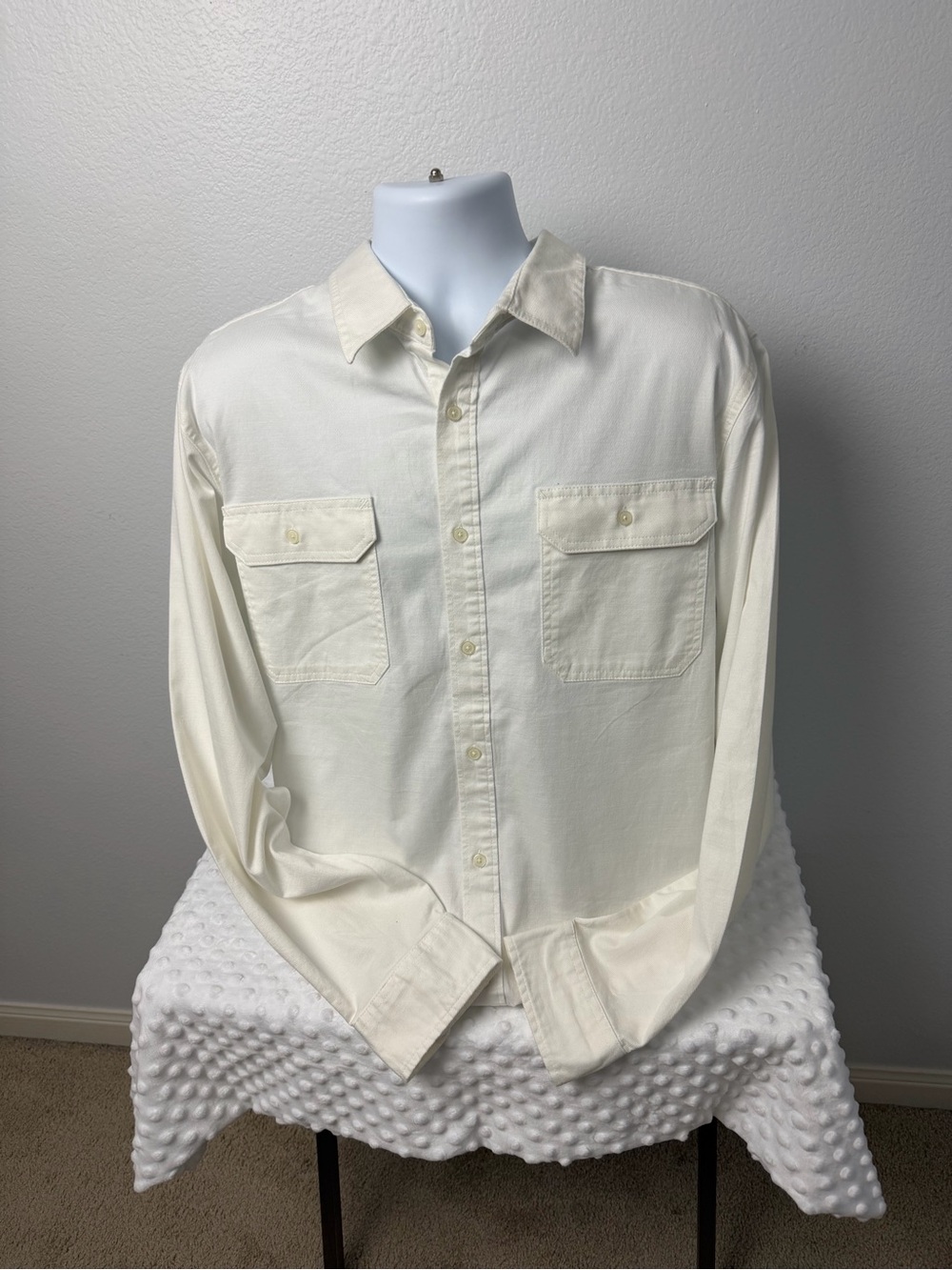 Free Assembly Men's Cream Long-Sleeve Button-Up Shirt